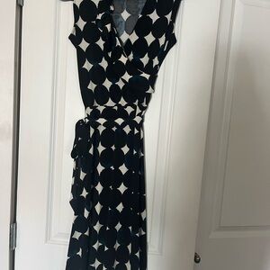 Leota Navy and White Geometric Wrap Dress